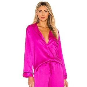 Generation Love Nikki PJ Satin Top Pink Black Piping